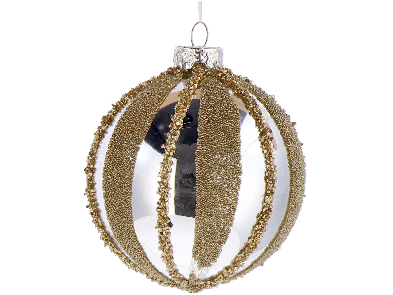 Palla vetro 8cm perla e oro con decorazioni assortite