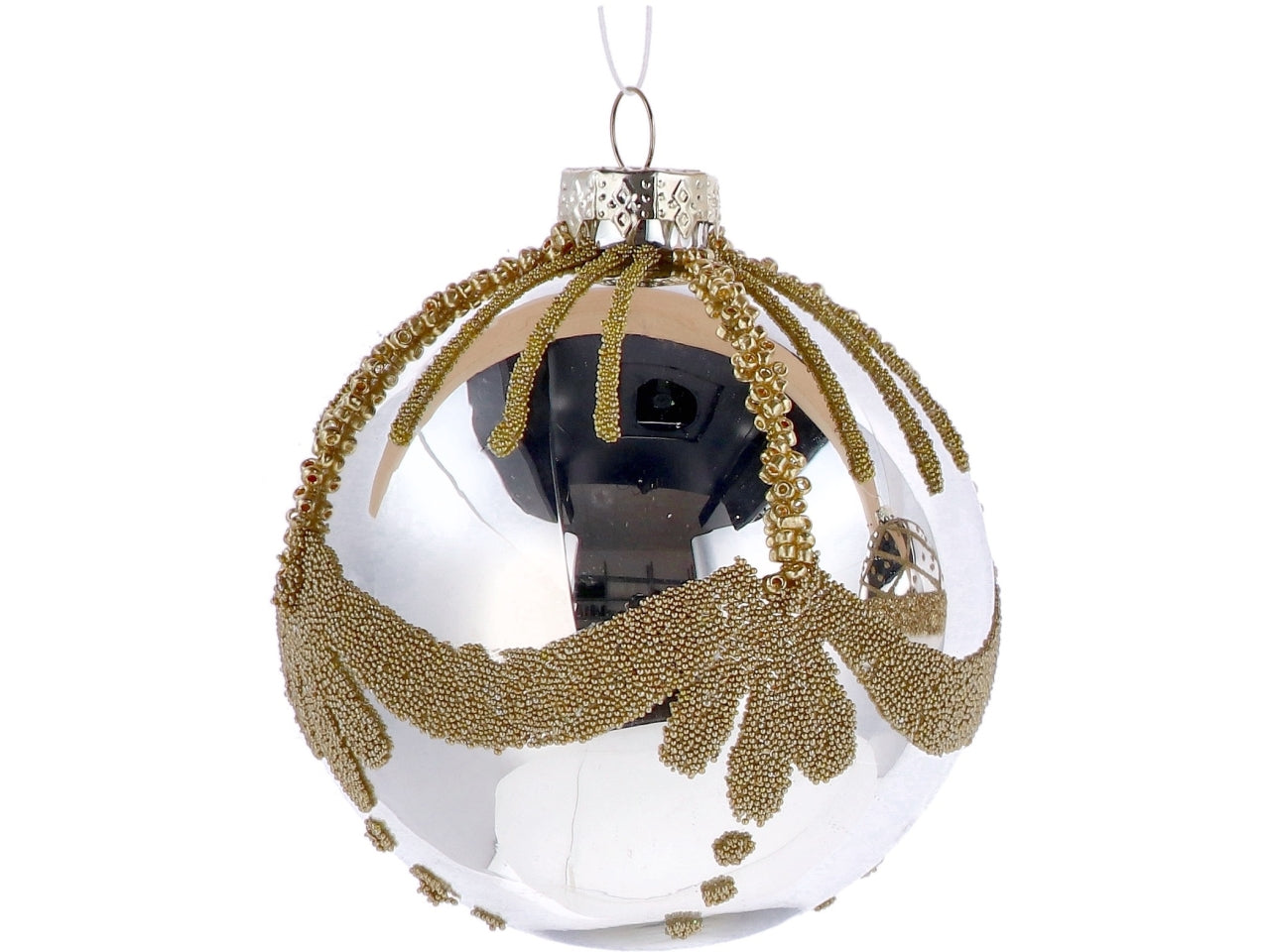Palla vetro 8cm perla e oro con decorazioni assortite
