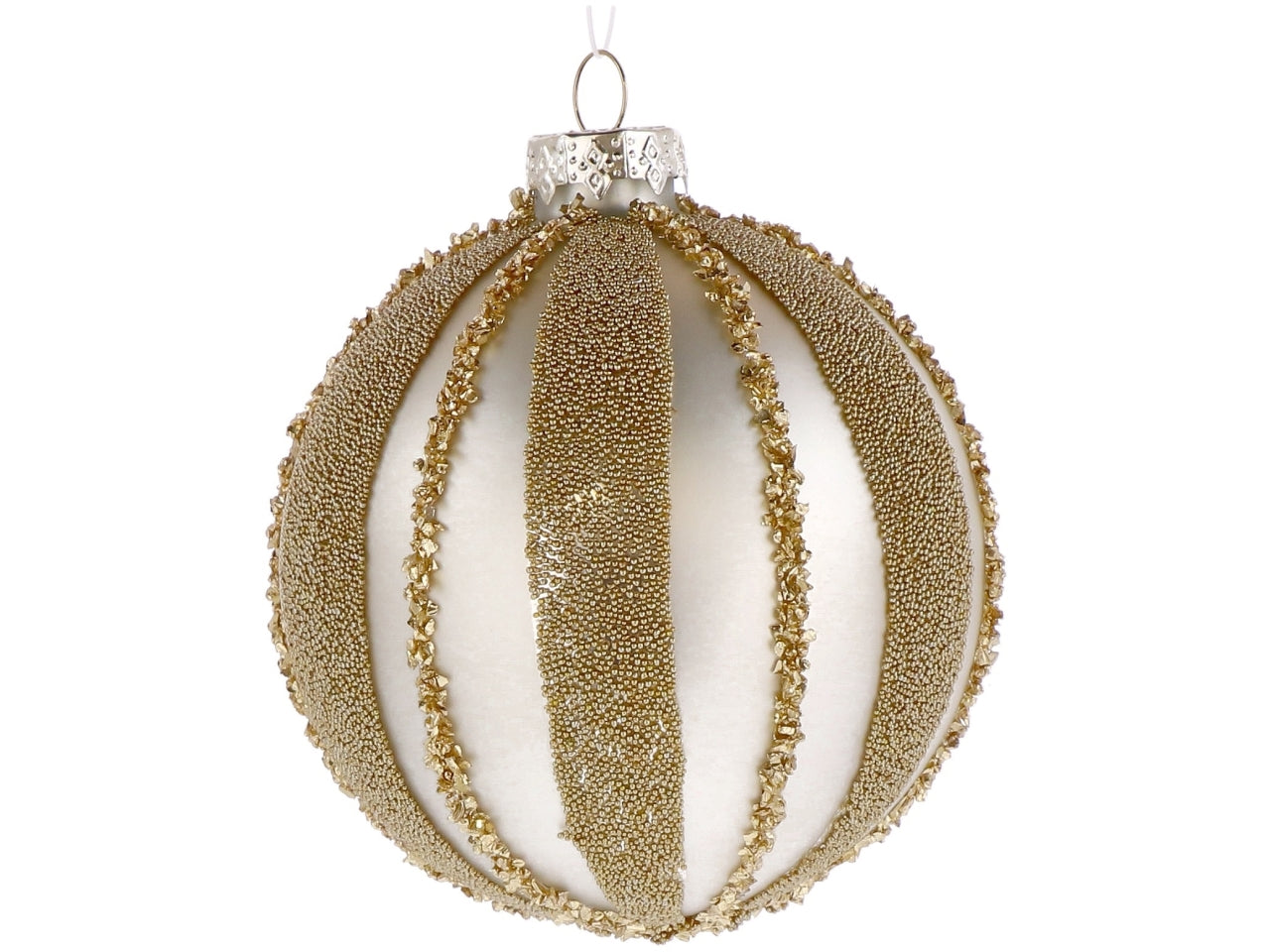 Palla vetro 8cm perla e oro con decorazioni assortite