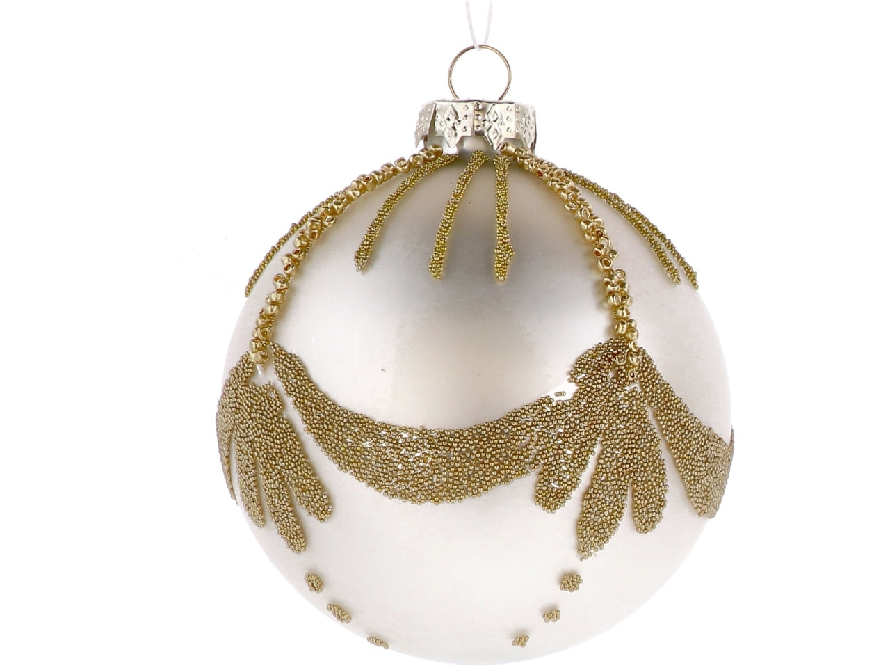 Palla vetro 8cm perla e oro con decorazioni assortite