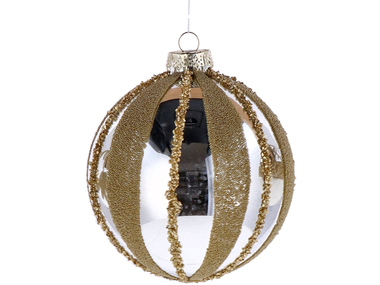 Palla vetro 10cm perla e oro con decorazioni assortite