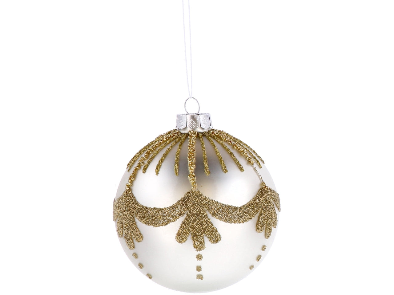 Palla vetro 10cm perla e oro con decorazioni assortite