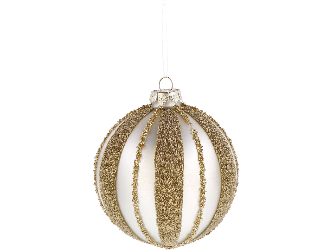 Palla vetro 10cm perla e oro con decorazioni assortite