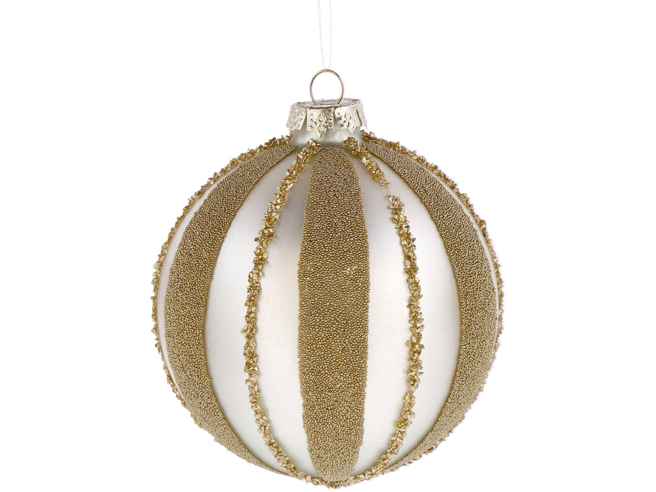 Palla vetro 12cm perla e oro con decorazioni assortite
