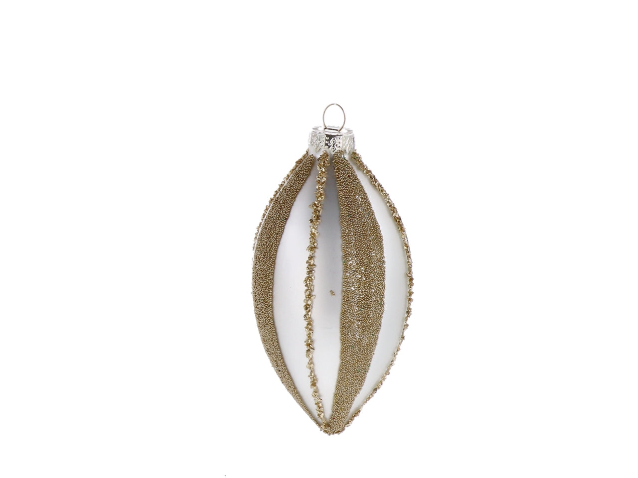 Palla goggia vetro 7xh.13cm perla e oro con decorazioni assortite