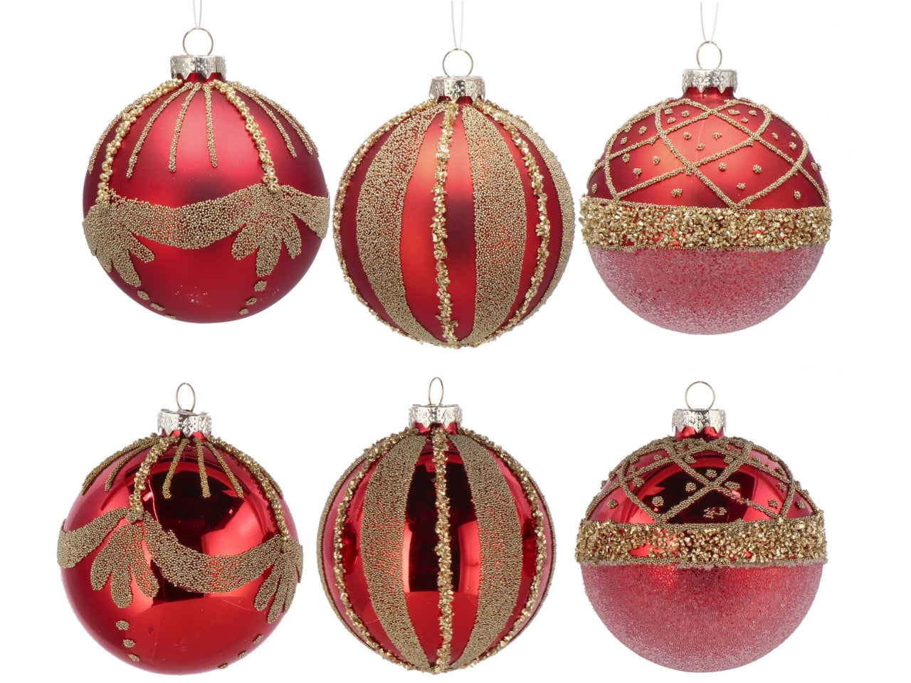 Palla vetro 8cm rosso e oro con decorazioni assortite