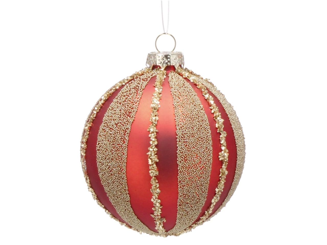 Palla vetro 8cm rosso e oro con decorazioni assortite