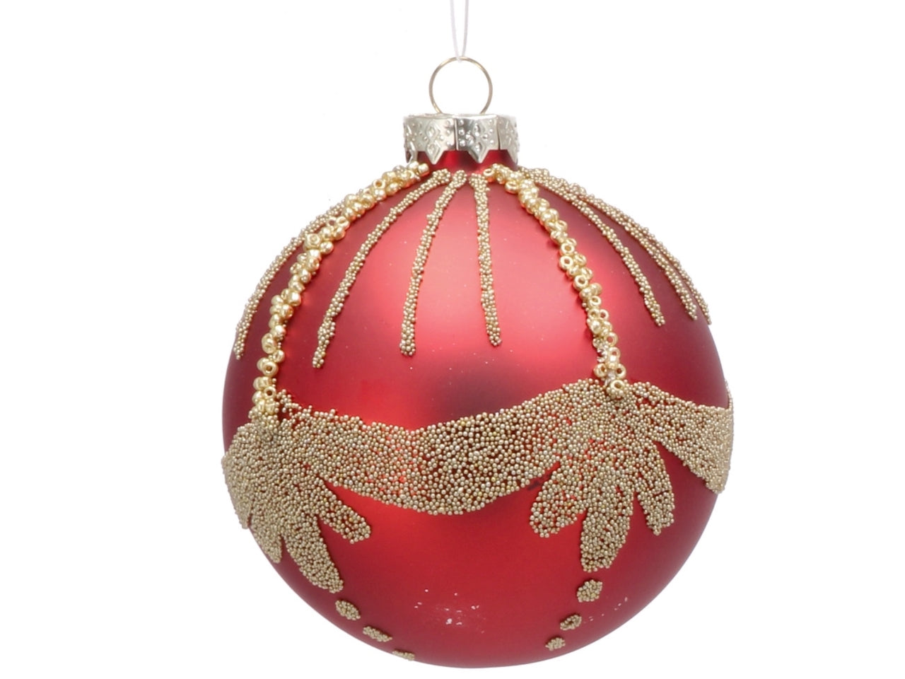 Palla vetro 8cm rosso e oro con decorazioni assortite