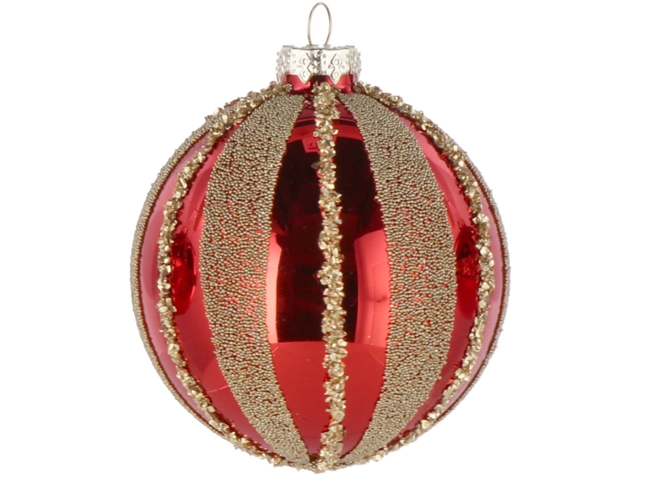 Palla vetro 8cm rosso e oro con decorazioni assortite