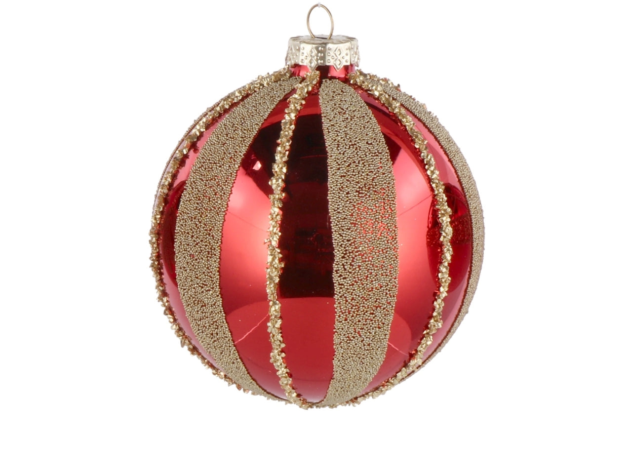 Palla vetro 10cm rosso e oro con decorazioni assortite