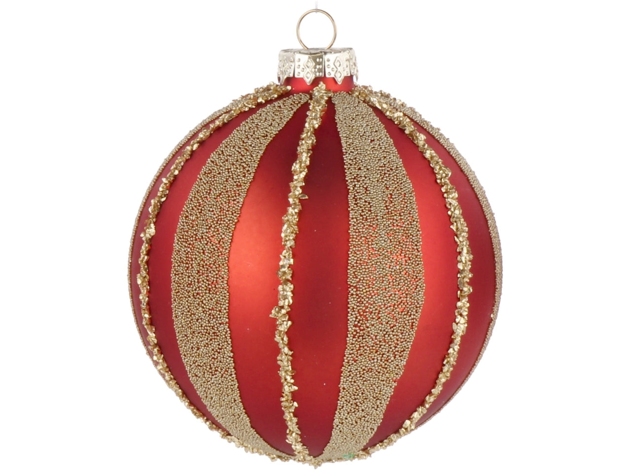 Palla vetro 10cm rosso e oro con decorazioni assortite