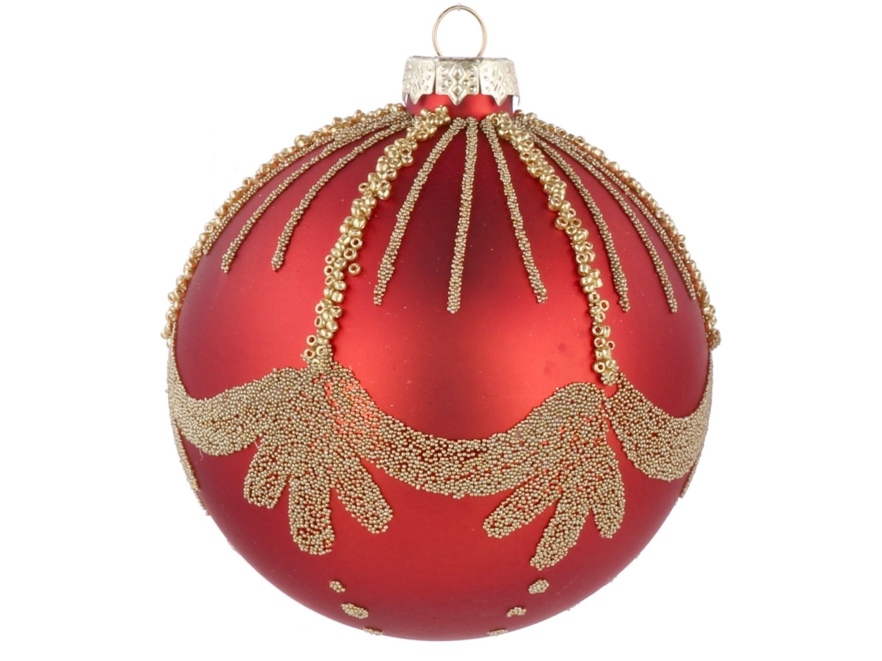 Palla vetro 10cm rosso e oro con decorazioni assortite