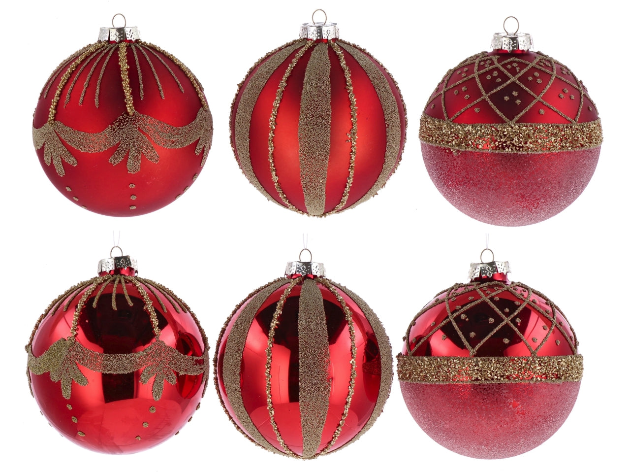 Palla vetro 12cm rosso e oro con decorazioni assortite