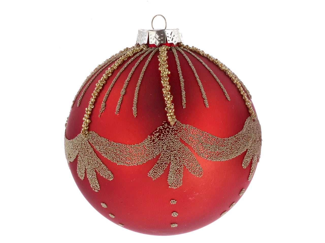 Palla vetro 12cm rosso e oro con decorazioni assortite