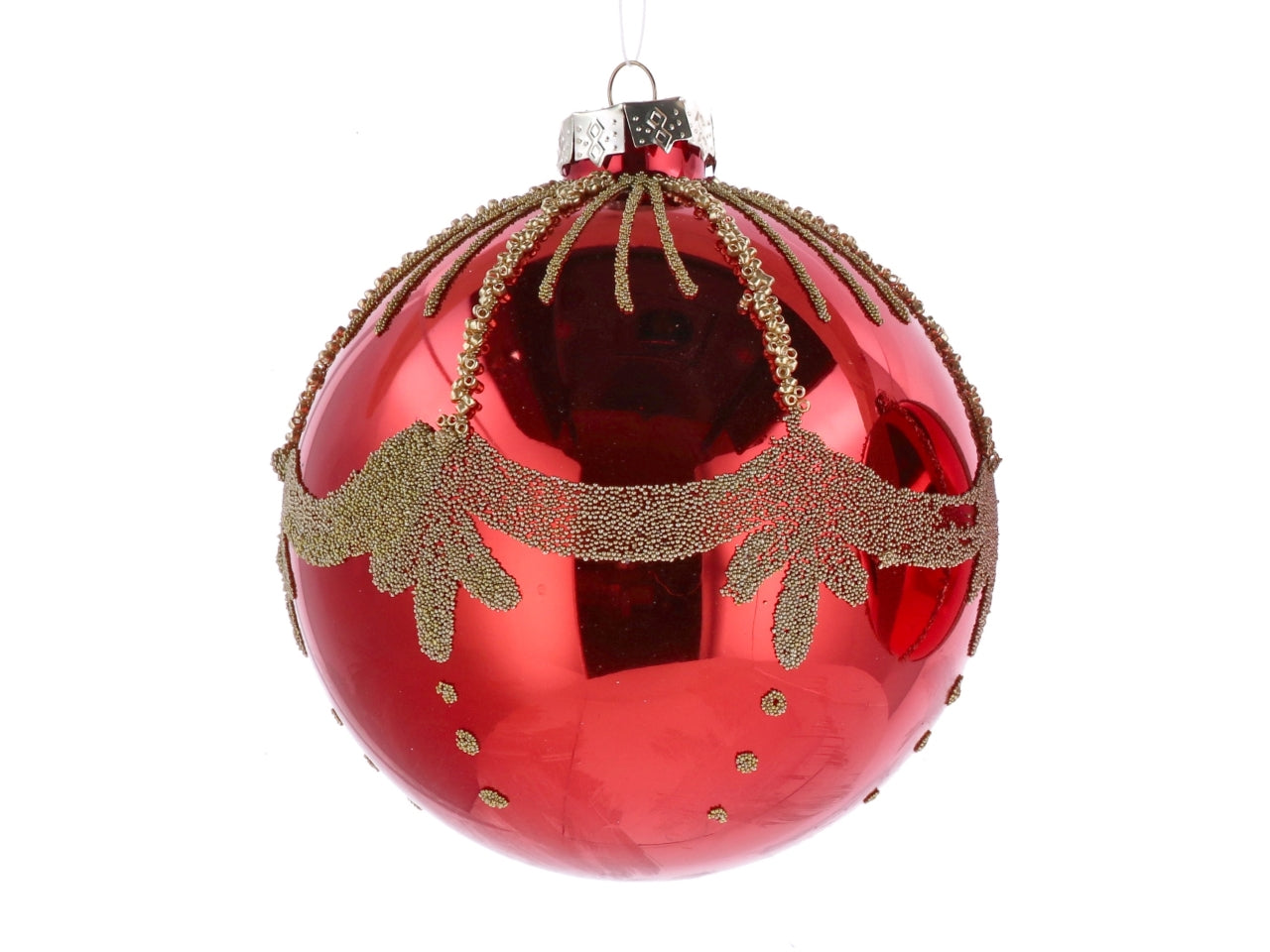 Palla vetro 12cm rosso e oro con decorazioni assortite