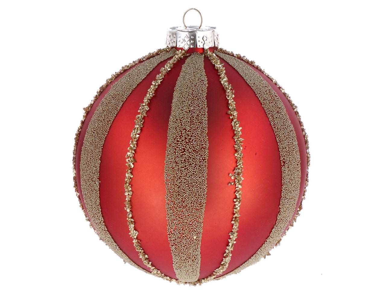 Palla vetro 12cm rosso e oro con decorazioni assortite