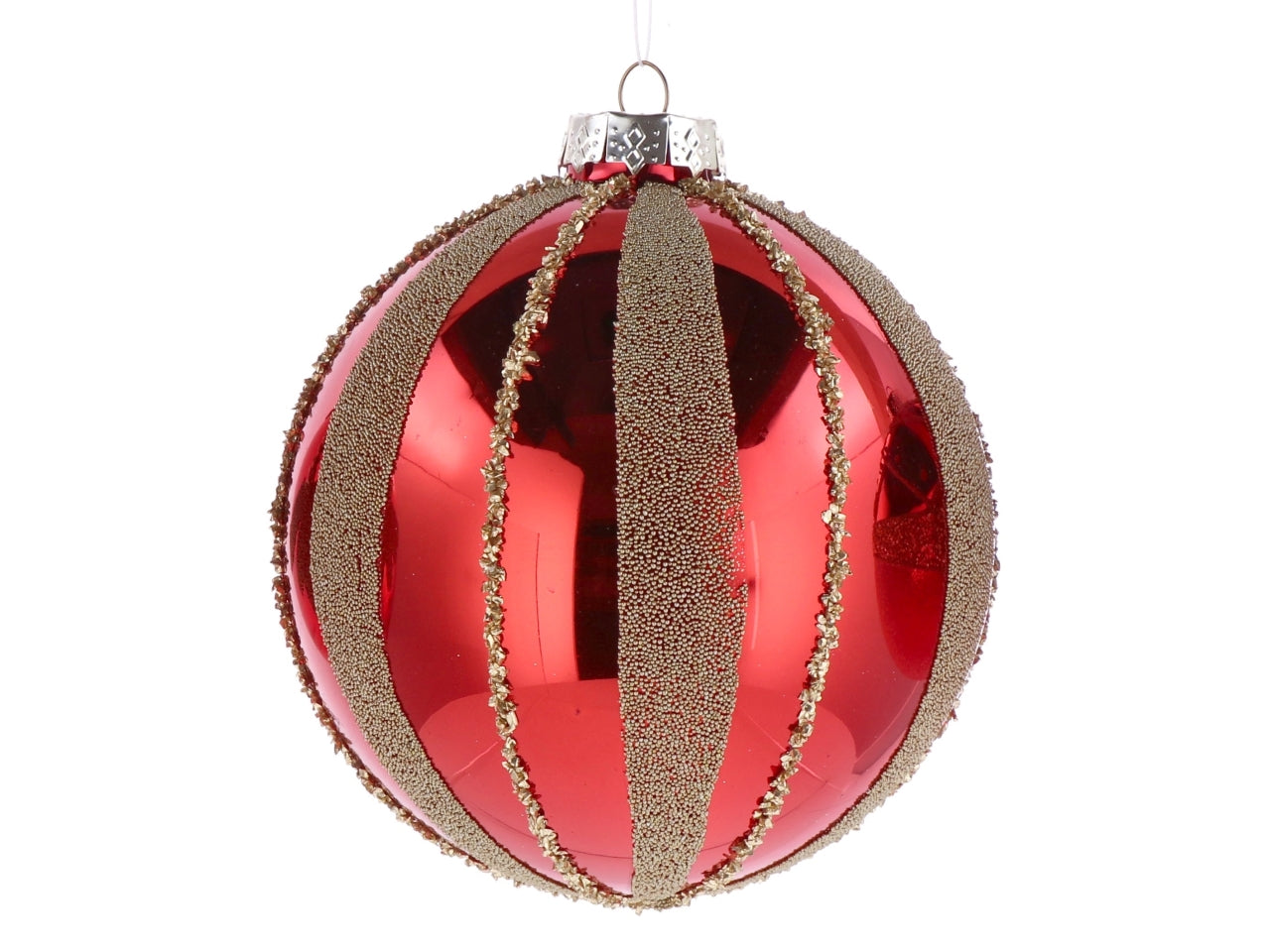 Palla vetro 12cm rosso e oro con decorazioni assortite
