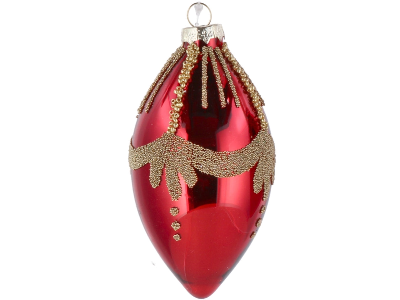 Palla goggia vetro 7xh.13cm rosso e oro con decorazioni assortite