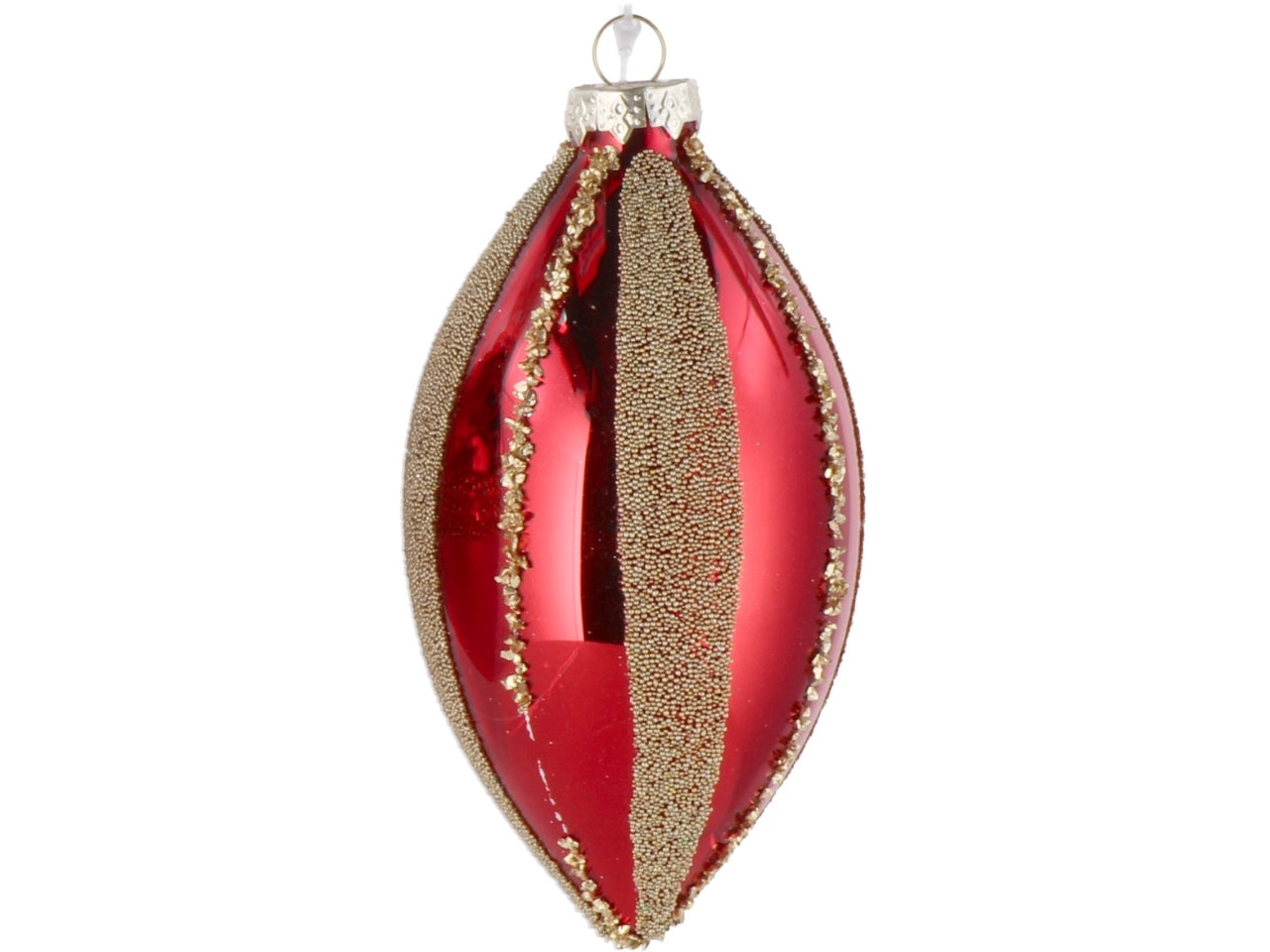 Palla goggia vetro 7xh.13cm rosso e oro con decorazioni assortite