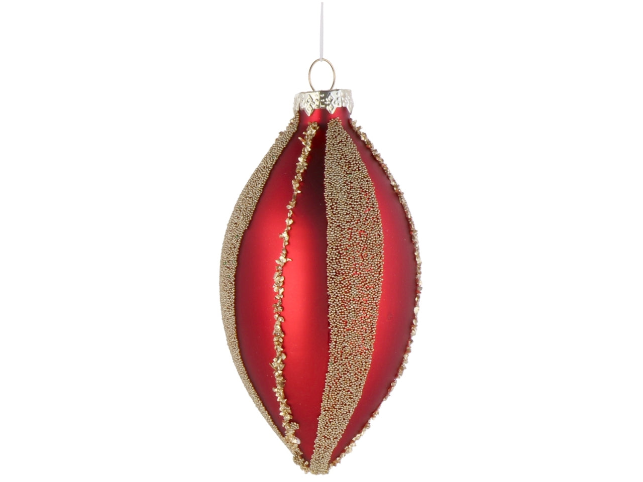 Palla goggia vetro 7xh.13cm rosso e oro con decorazioni assortite