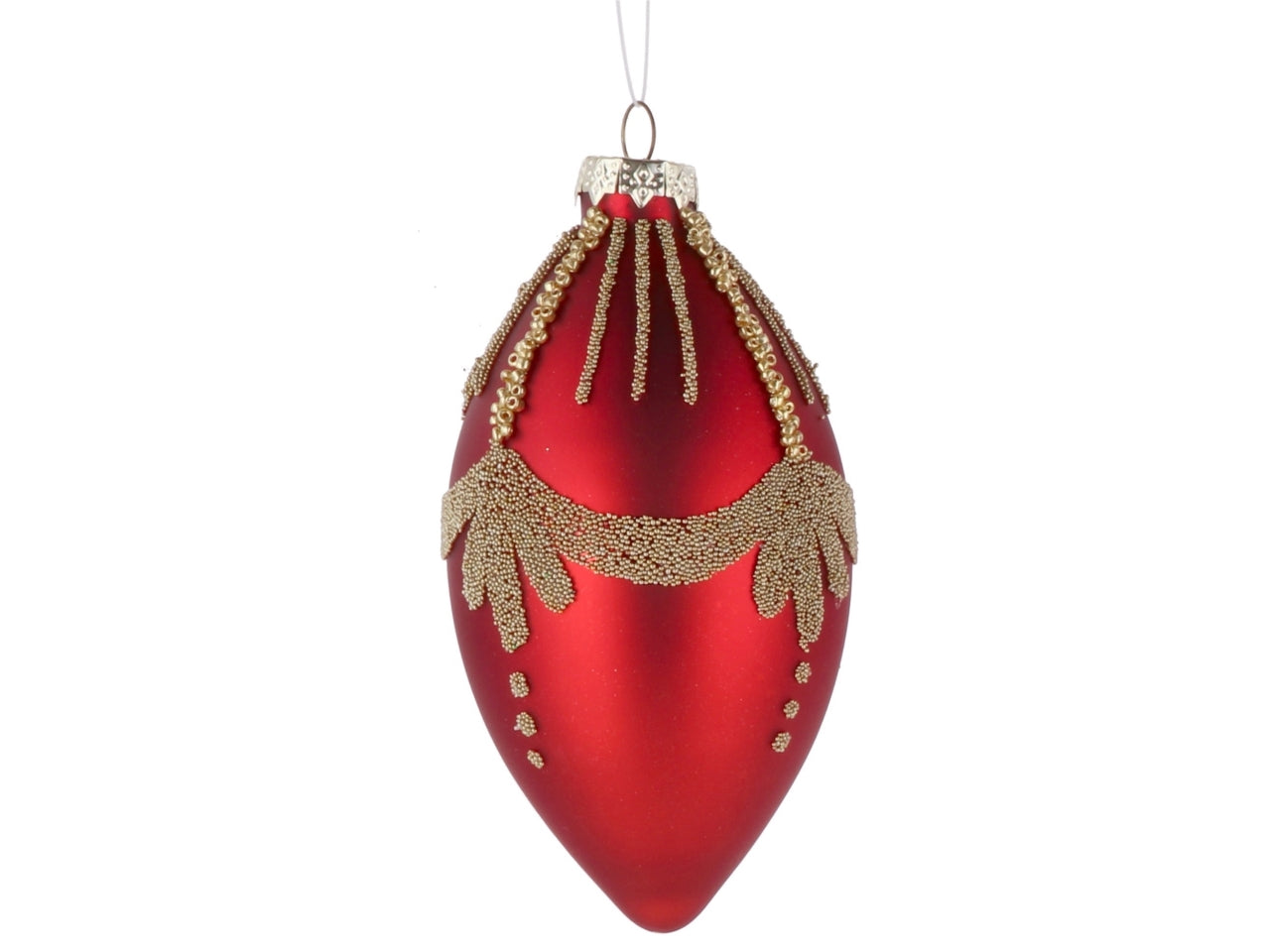 Palla goggia vetro 7xh.13cm rosso e oro con decorazioni assortite