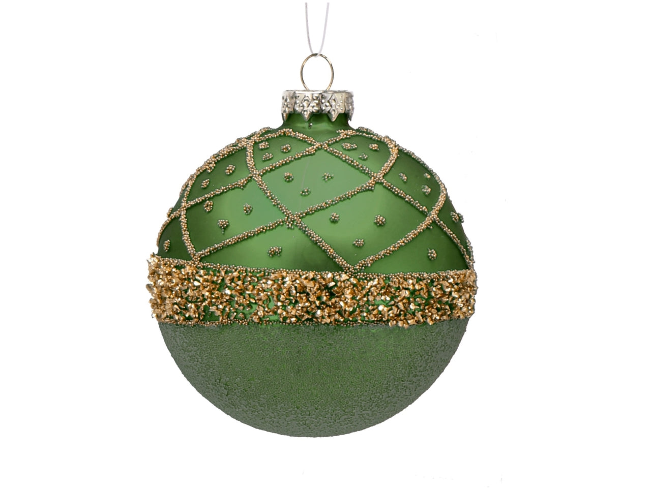 Palla vetro 8cm verde e oro con decorazioni assortite