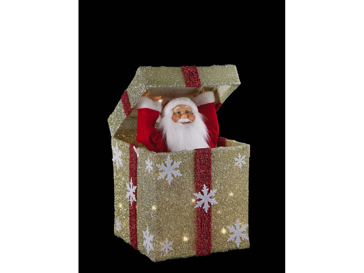 Babbo natale in scatola con 108luci, movimento e musica