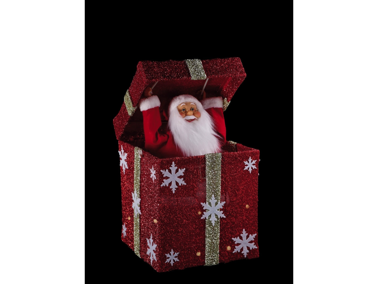 Babbo natale in scatola con 108luci, movimento e musica