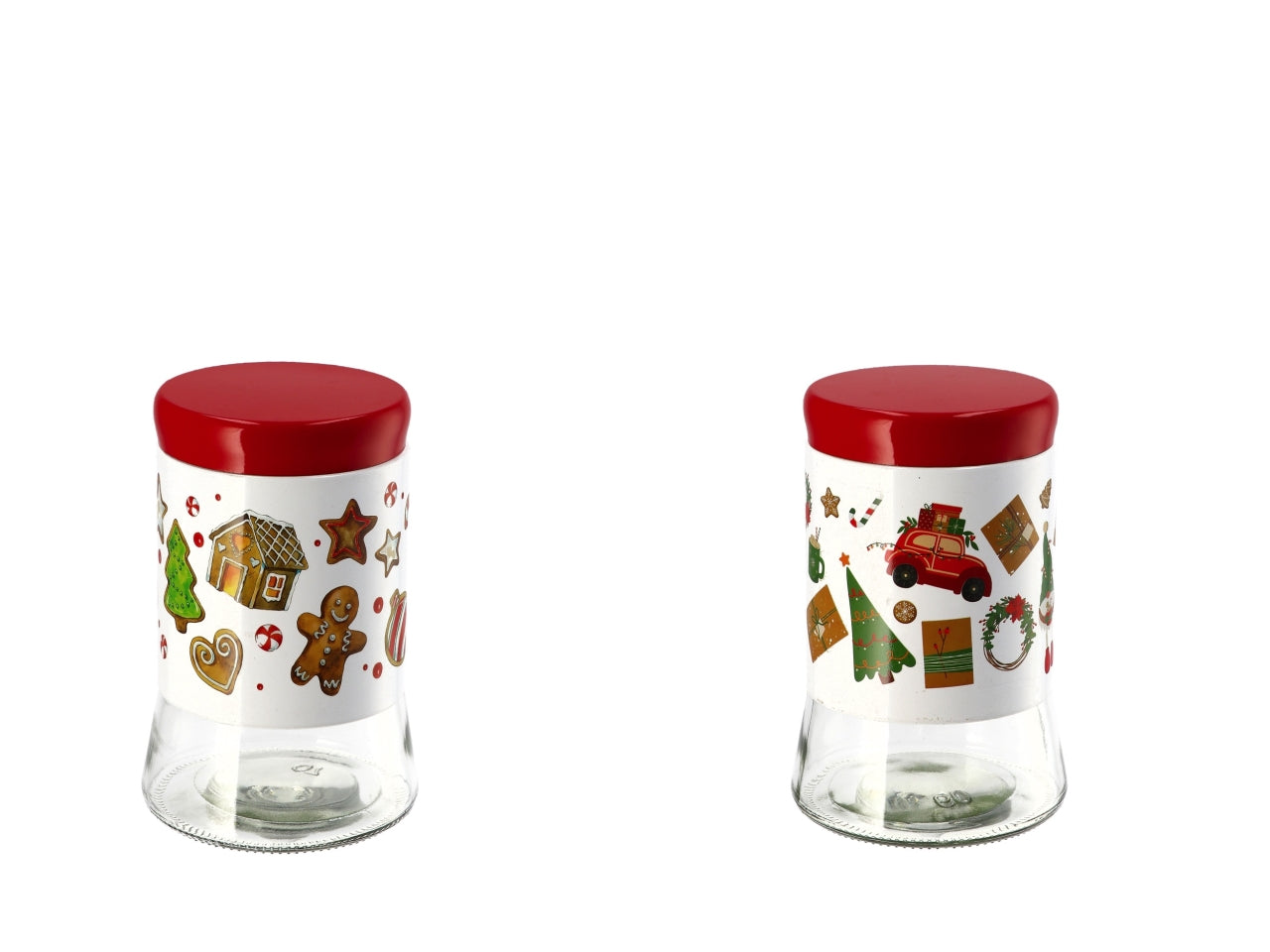 Barattolo in vetro con coperchio 12xh.18cm fantasie assortite
