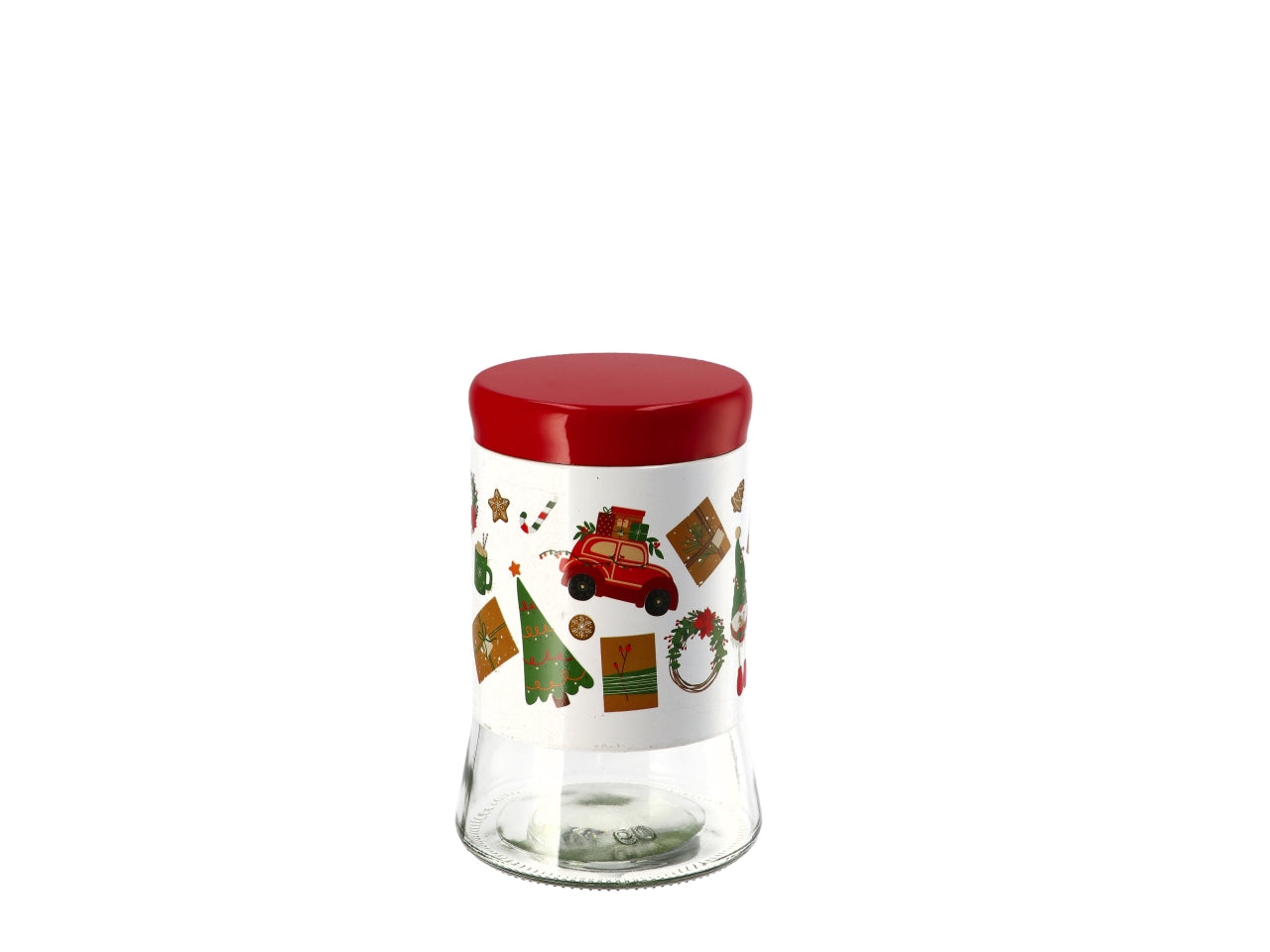 Barattolo in vetro con coperchio 12xh.18cm fantasie assortite