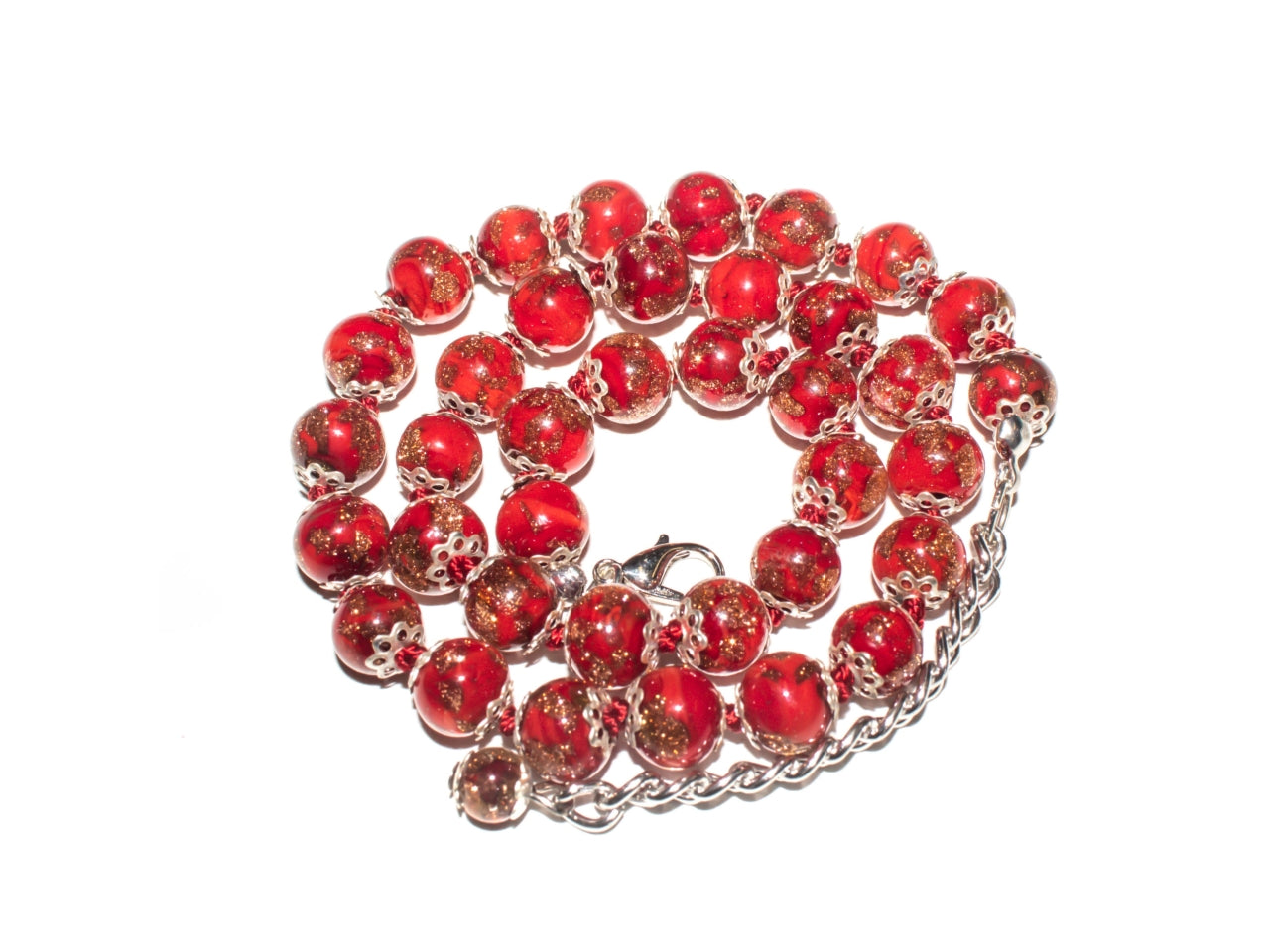 Collana 37 perle D.8 mm sommerso  avventurina murano oro rosso