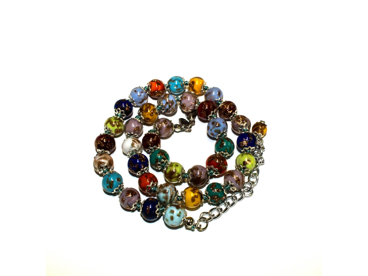 Collana 37 perle  D.8 mm sommerso avventurina murano oro multicolor