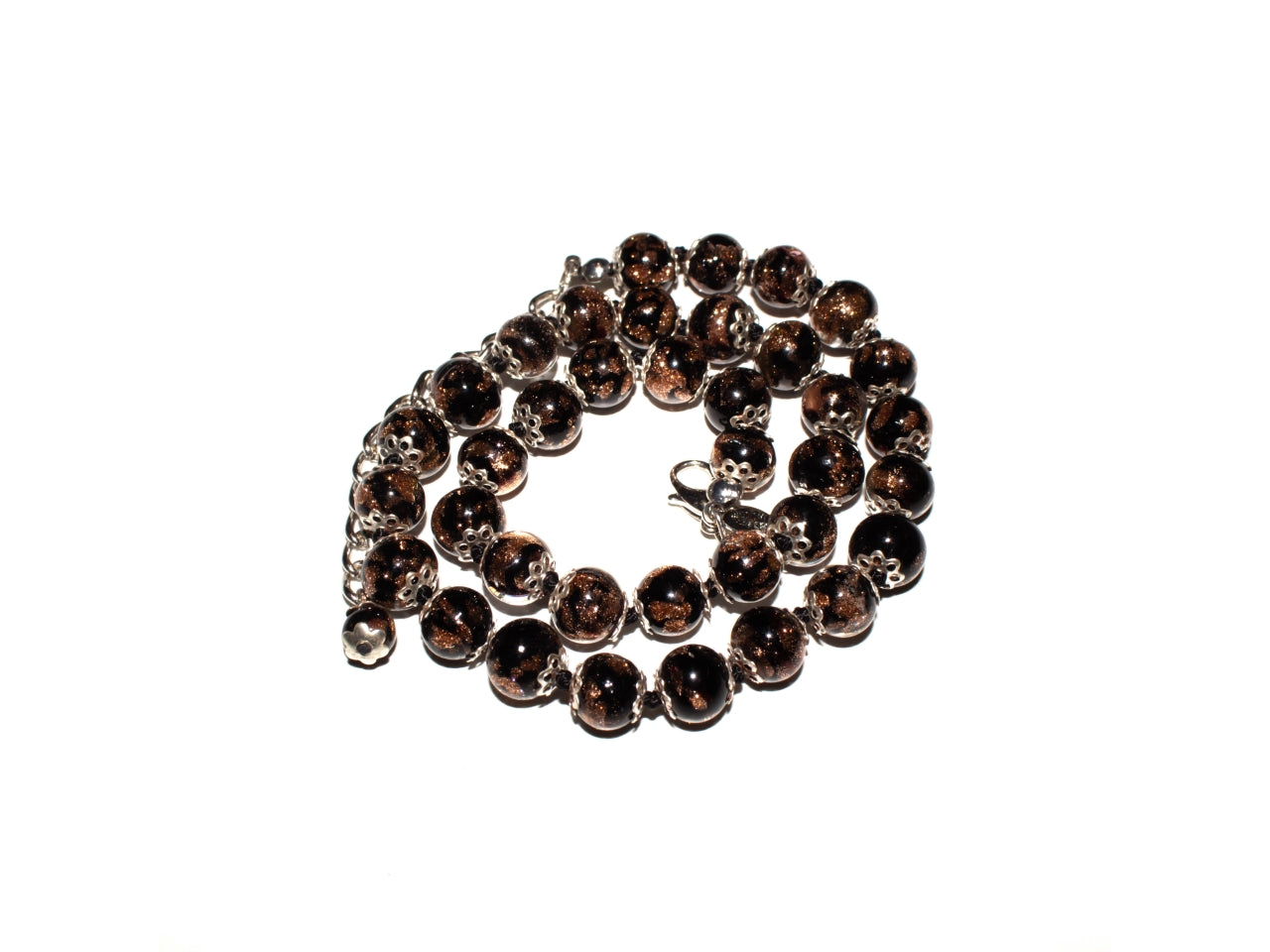Collana 37 perle  D.8 mm sommerso avventurina murano oro nero
