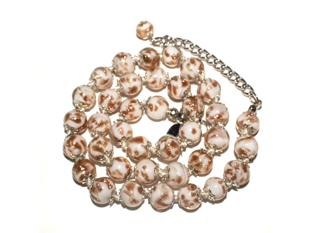 Collana 37 perle  D.8 mm sommerso avventurina murano oro bianco
