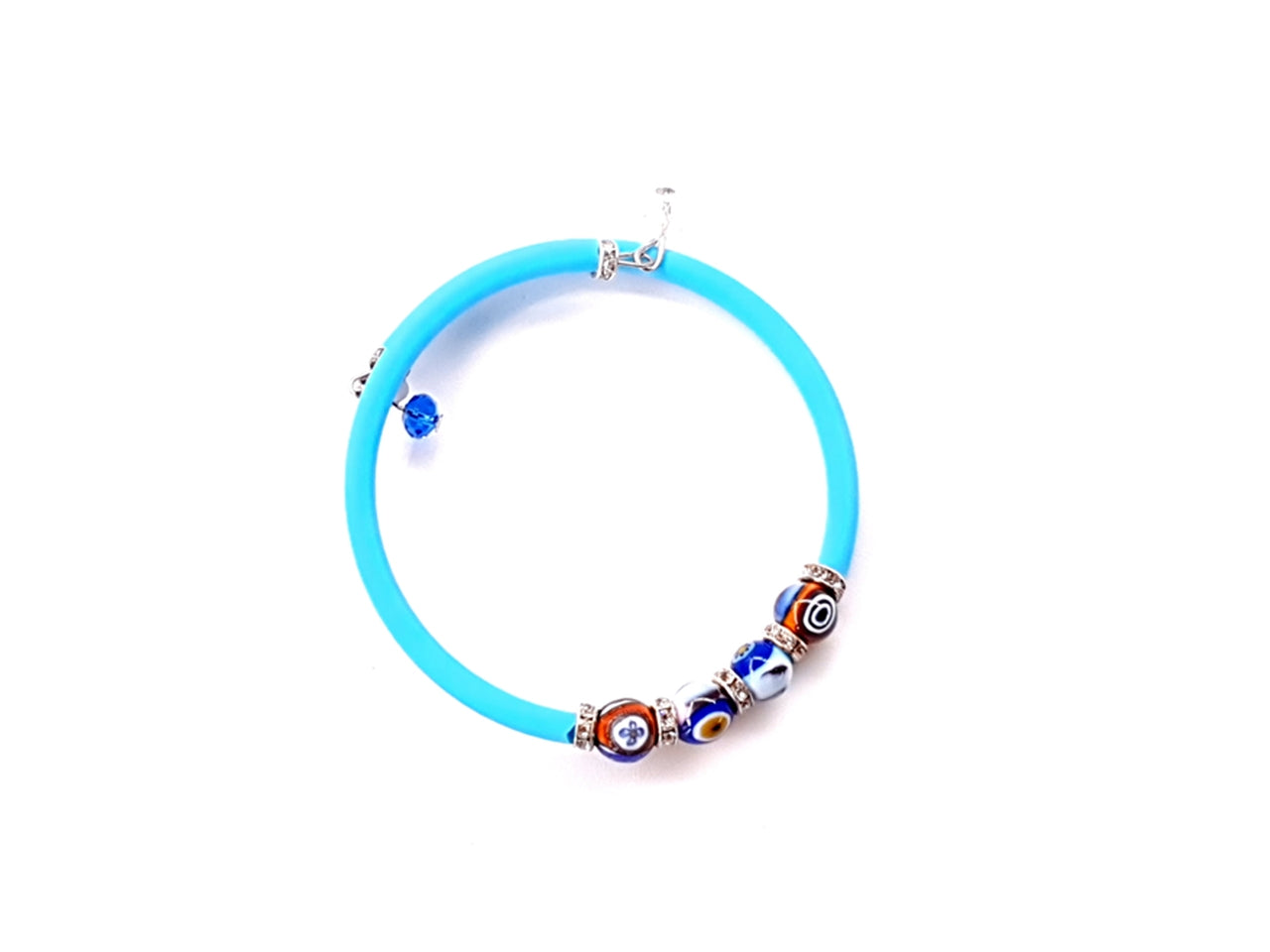 Bracciale filo armonico mosaico e strass argento con caucciu di colore turchese