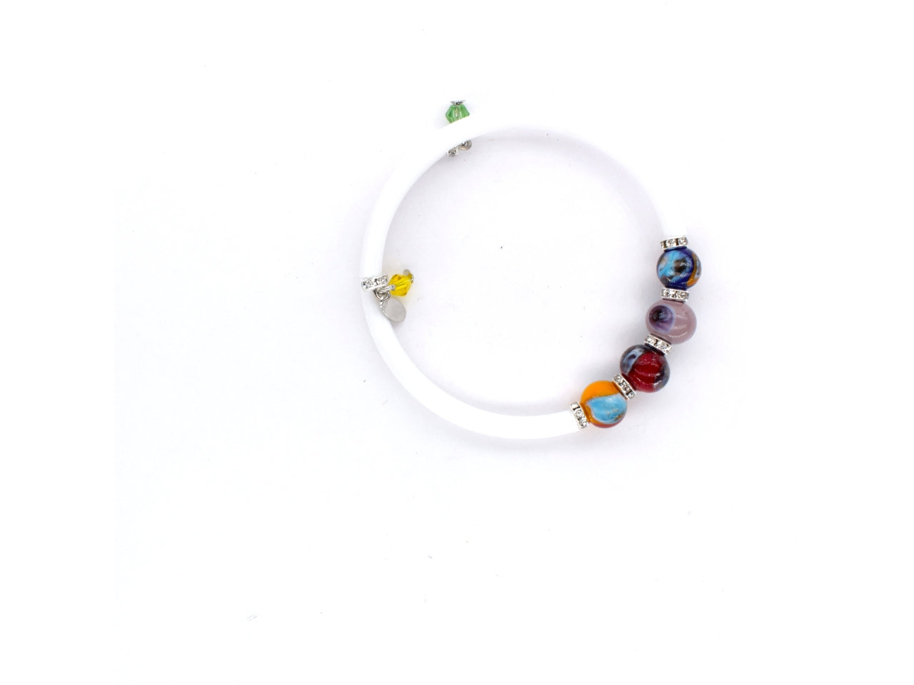 Bracciale filo armonico mosaico e strass argento con cauciu di colore bianco