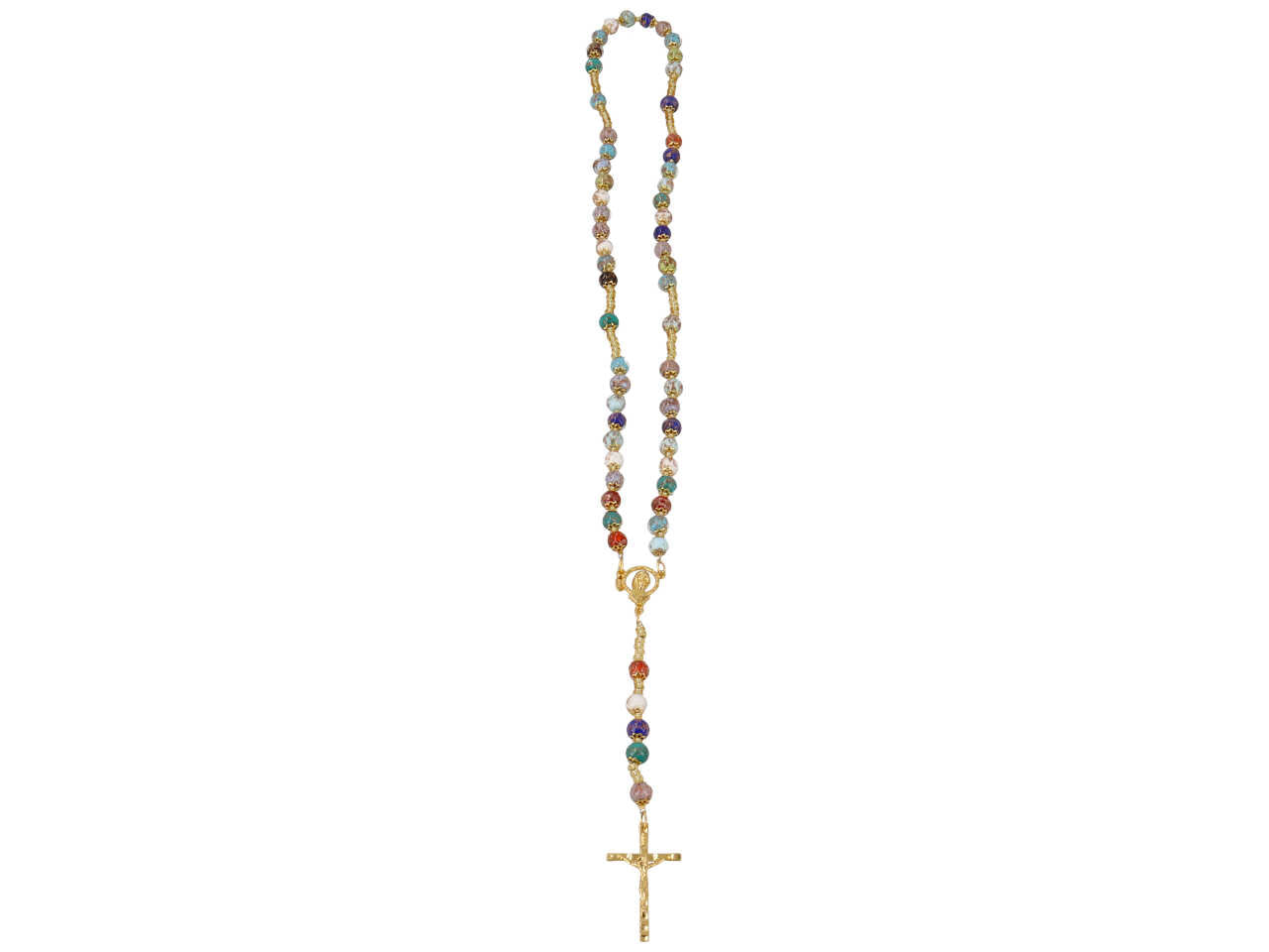 Rosario perle D.8 mm sommerso avventurina di colore oro multicolor
