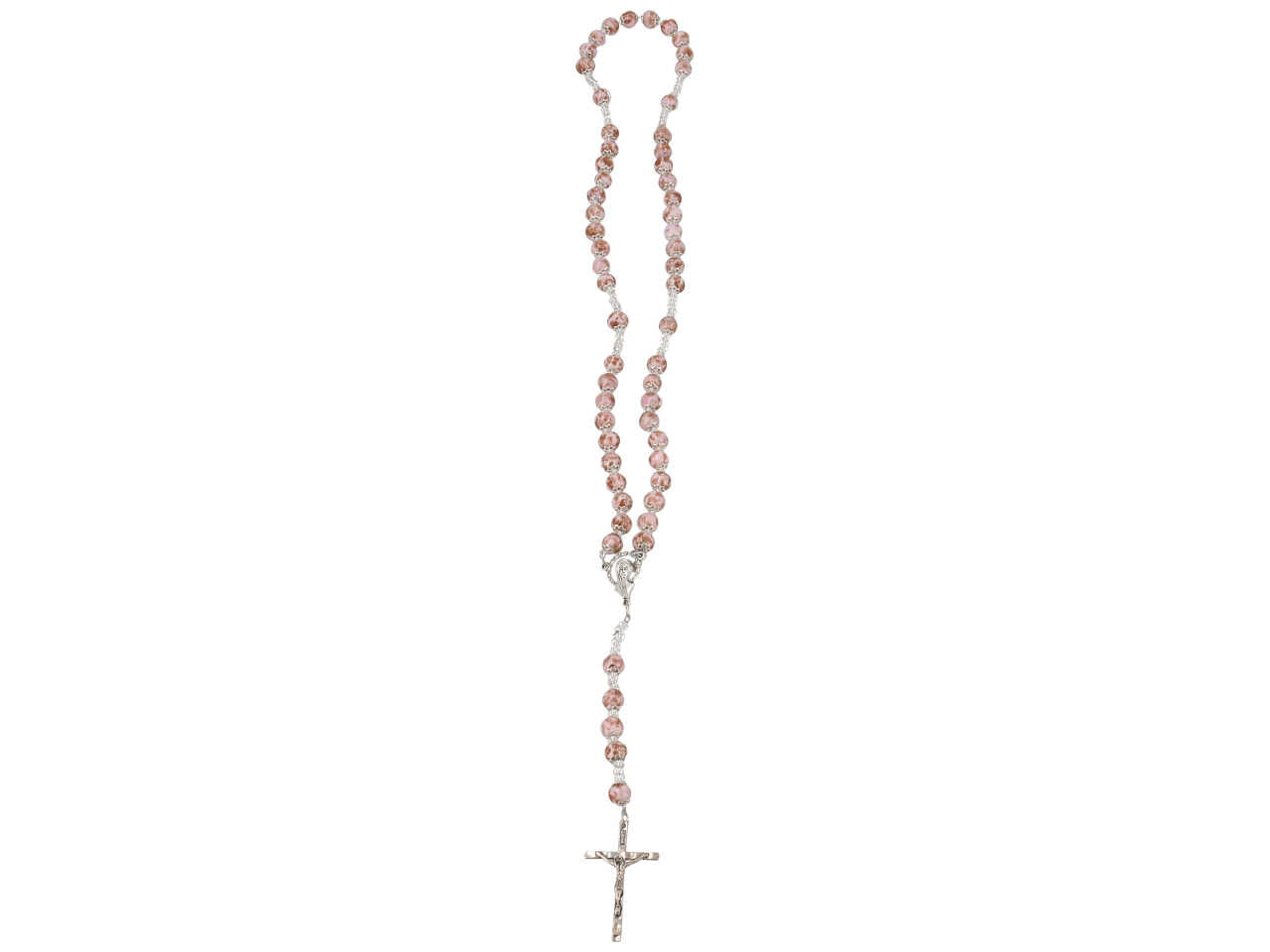 Rosario perle D.8 mm sommerso avventurina argento di colore  rosa