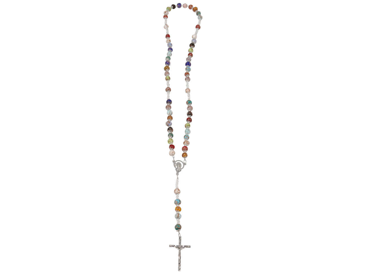 Rosario perle D.8 mm sommerso avventurina argento di colore  multicolor