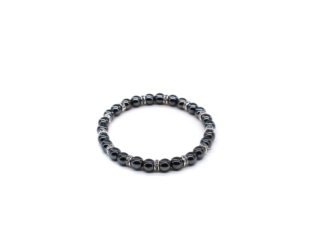 Bracciale elastico perle D.6 mm  lustro e strass  di colore nero