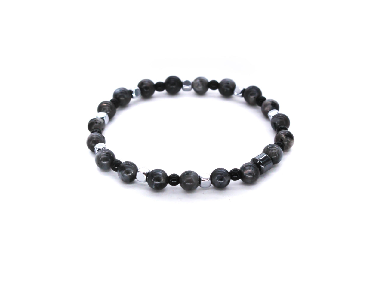Bracciale uomo con elastico pietre naturali di colore grigio