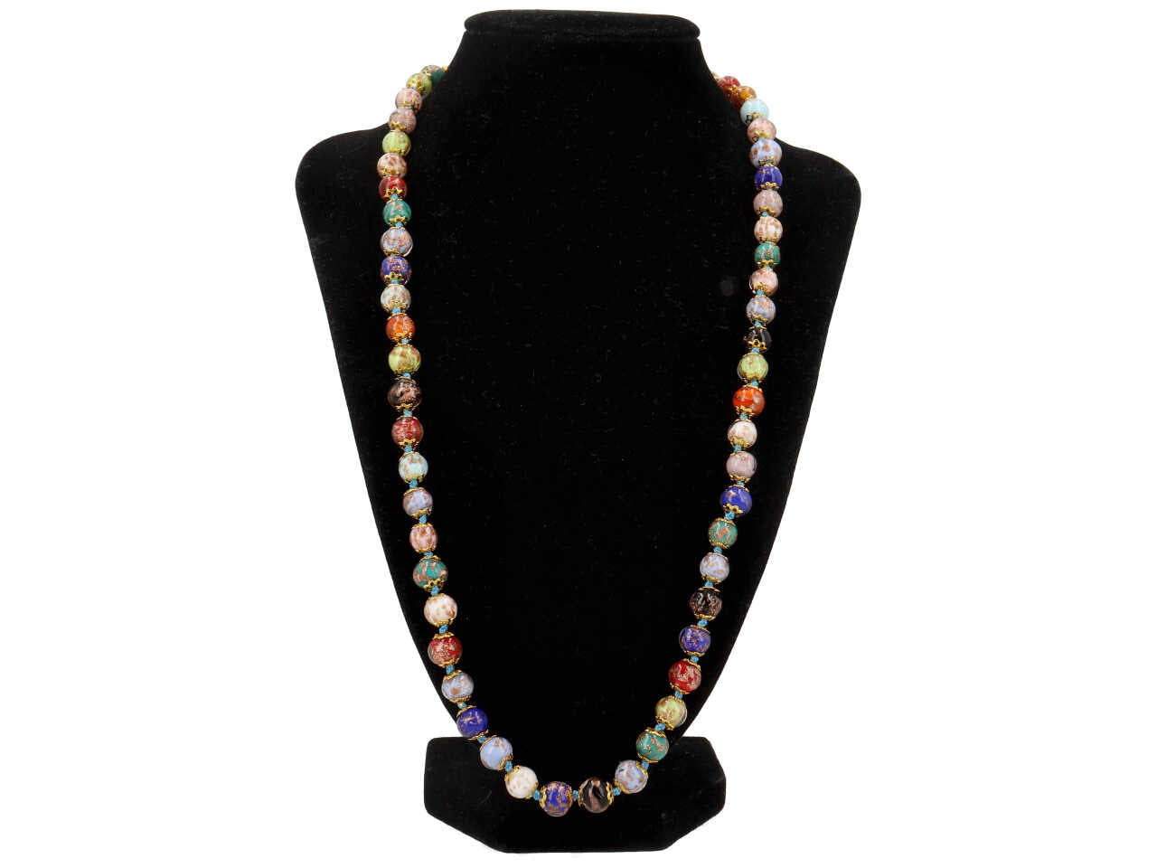 Collana lunga 59 perle in sommerso avventurina D.8 mm di colore oro