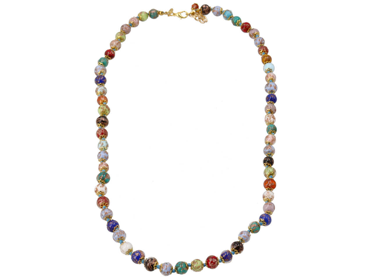 Collana lunga 59 perle in sommerso avventurina D.8 mm di colore oro