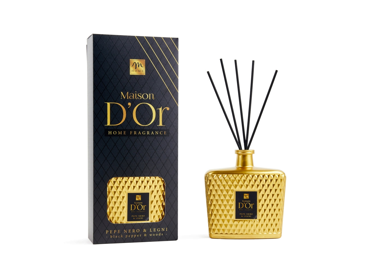 Diffusore con bacchette con bottiglia diamante 700 ml pepe nero&oud