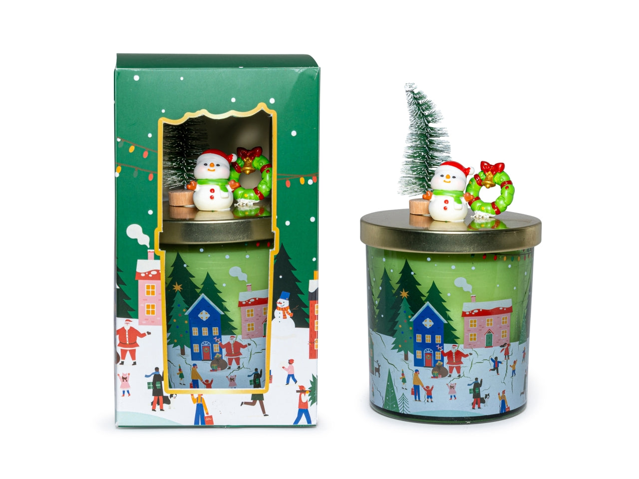 Candela profumata in vasetto di vetro verde con coperchio decorato vaniglia e frutti rossi 160gr