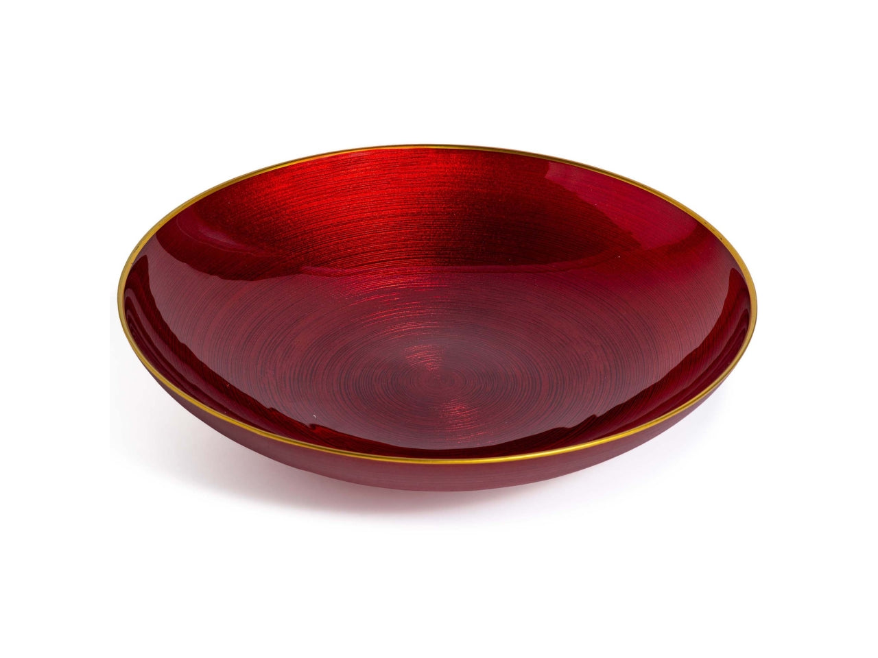 Centrotavola in vetro rosso con bordino oro 30cm
