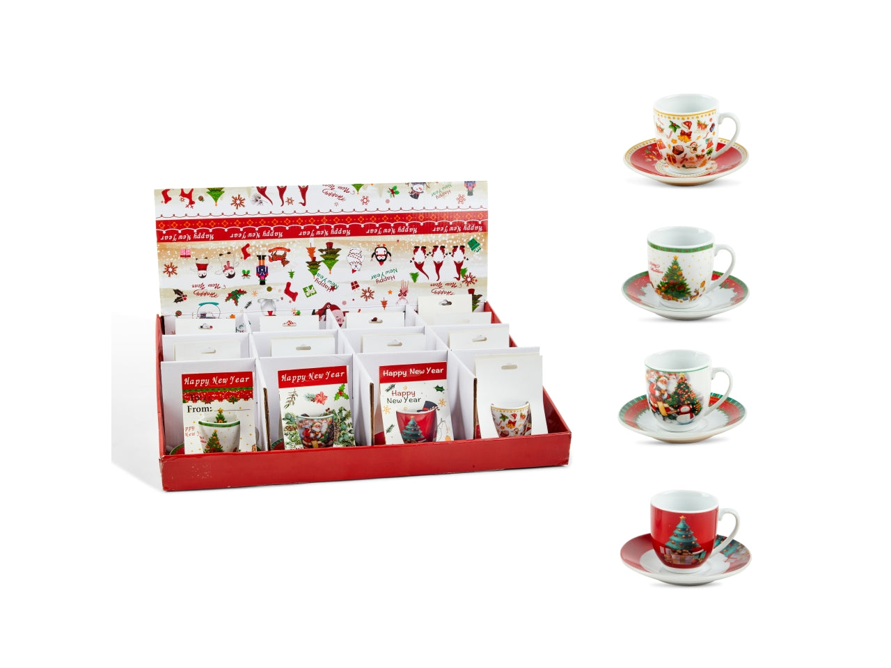 Tazzina con piattino in porcellana assortiti in confezione regalo