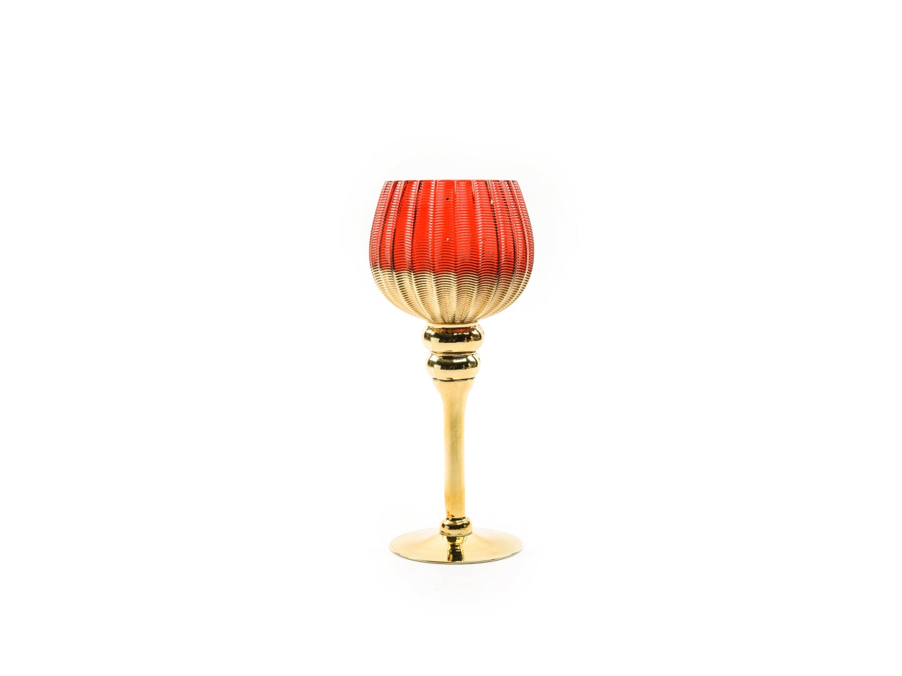 Portacandela in vetro oro e rosso 13xh.30cm