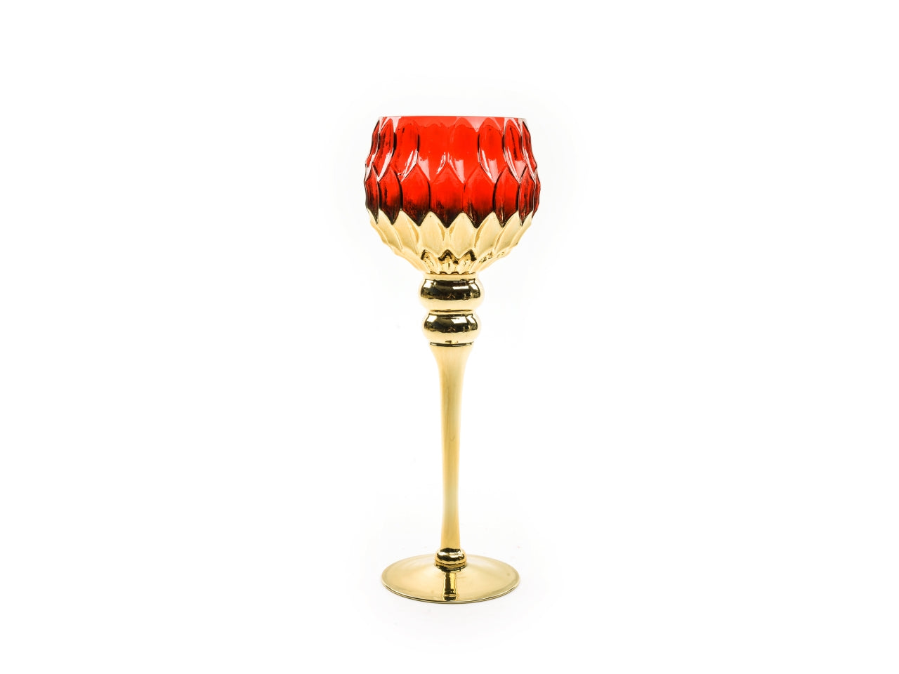 Portacandela in vetro oro e rosso 13xh.35cm