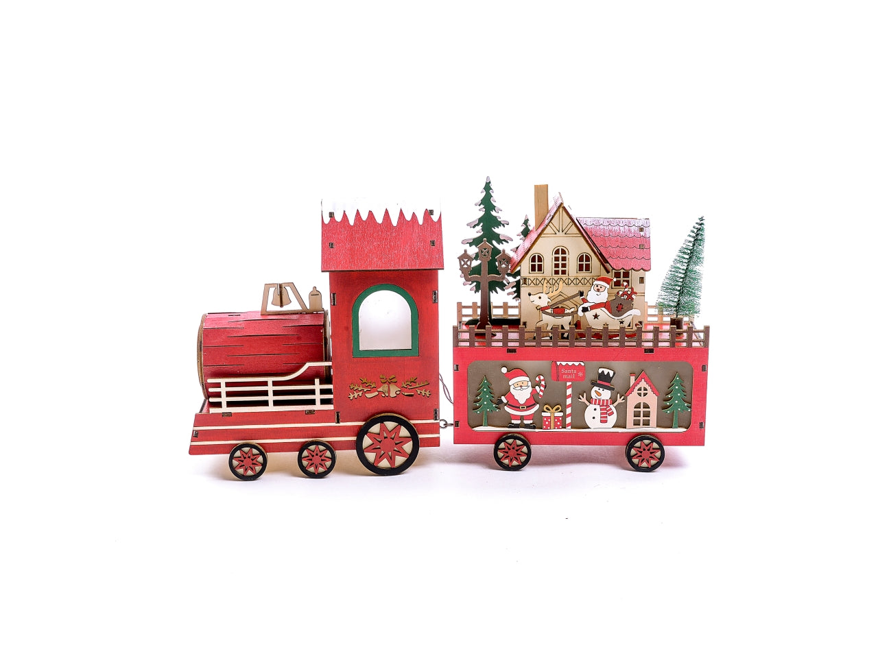 Trenino in legno con luci a batteria 35x7xh.19cm